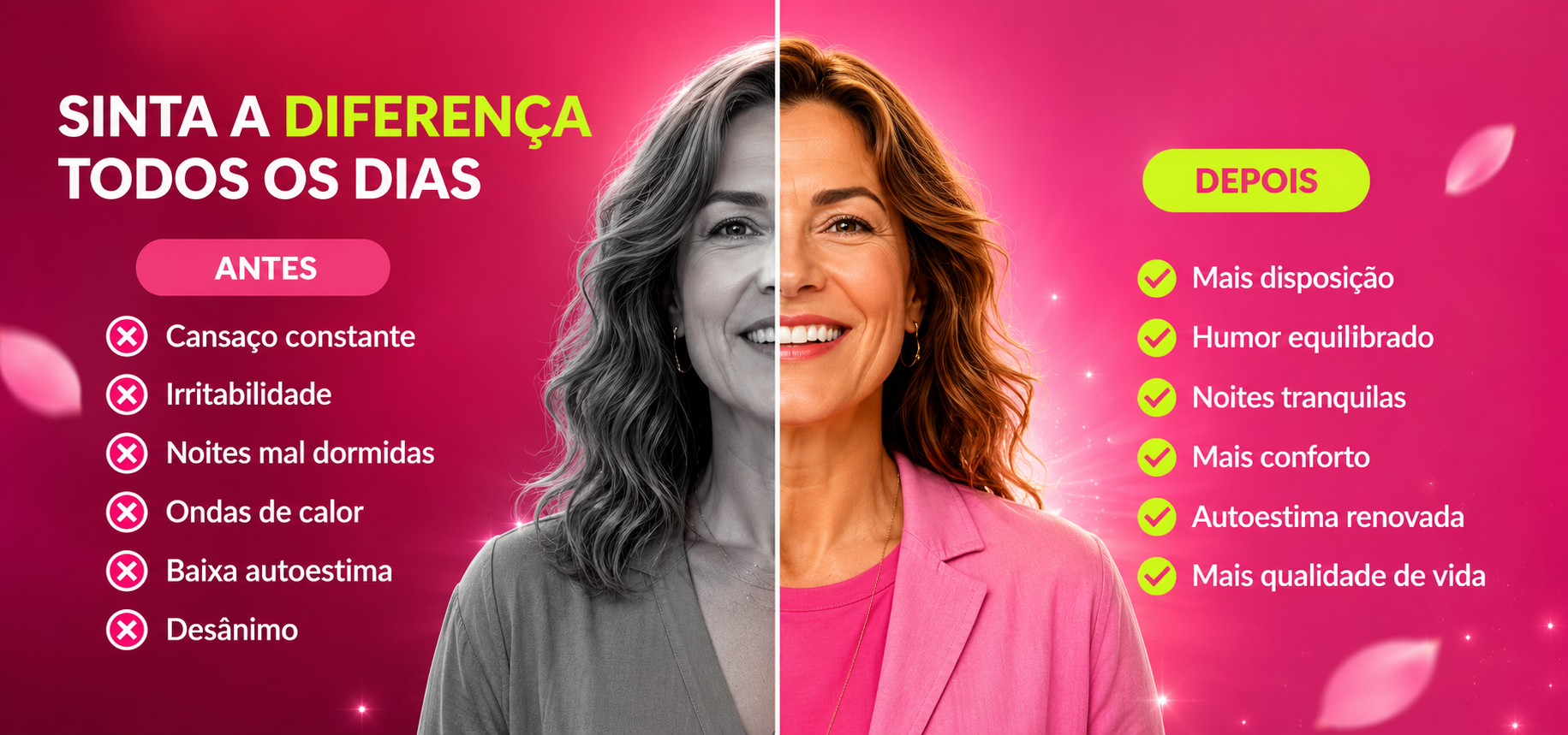 Sinta a diferença todos os dias — antes e depois com Alivi+